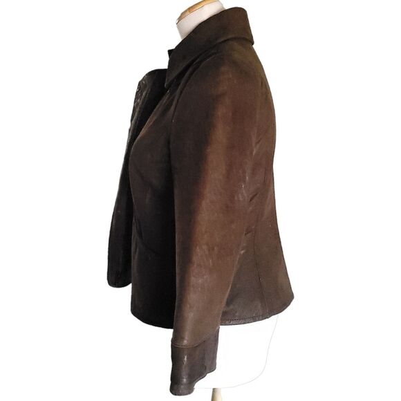 Kenneth Cole Reaction Women Size Small Chocolate Brown Leather Jacket Military - Picture 3 of 12